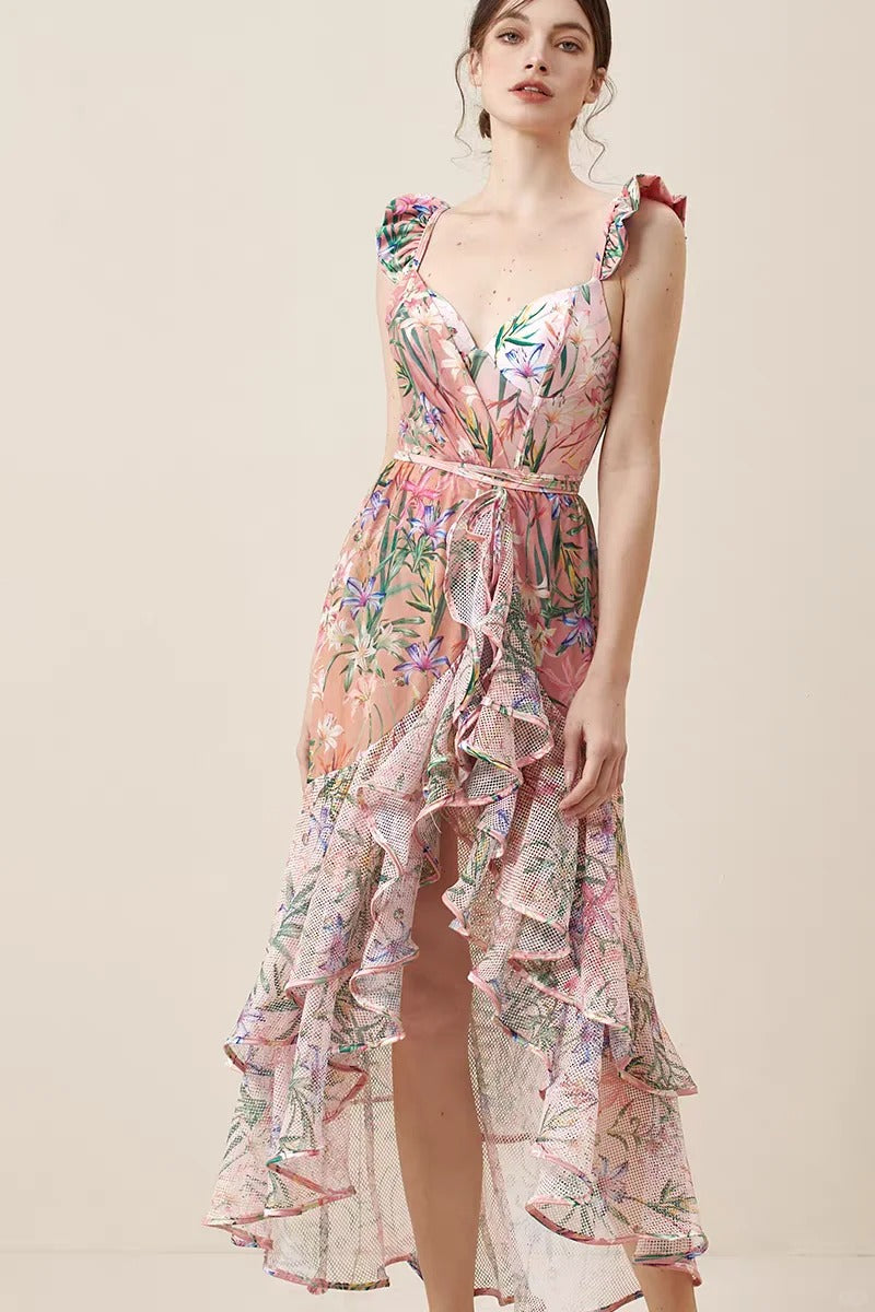 Women’s Vintage Floral Print Swimsuit Set & Ruffled Maxi Skirt